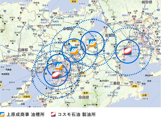 緊急対応可能な弊社供給拠点の位置関係